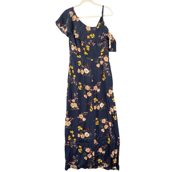 Nordstrom Sanctuary Maxi Dress Small Navy Blue Floral Off Shoulder Slit - Picture 3 of 11